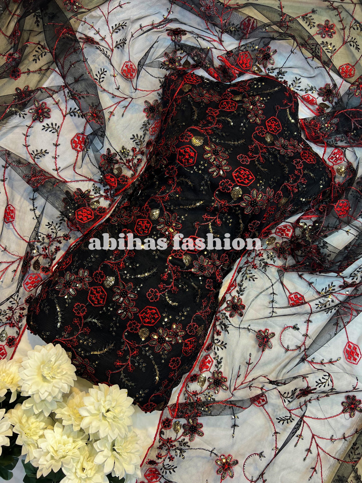 π 4PC Breeza Net Dress with Elegant Pules Work π(JUTT-BLACK)