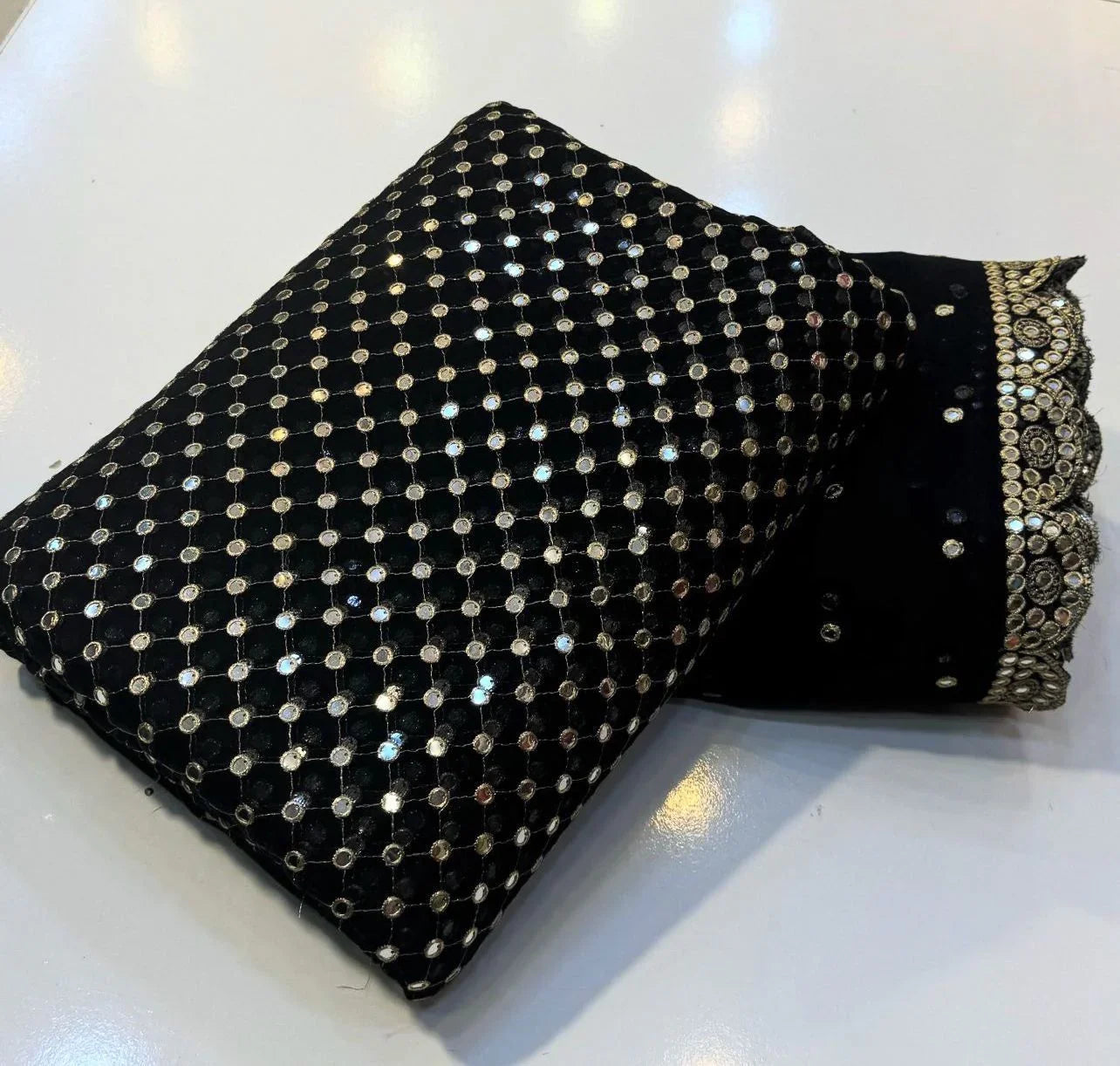 🌟 Hiba Bukhari Most Viral 9MM Chiffon 3 - Piece Dress 🌟 (BLACK) - Abihas Fashion