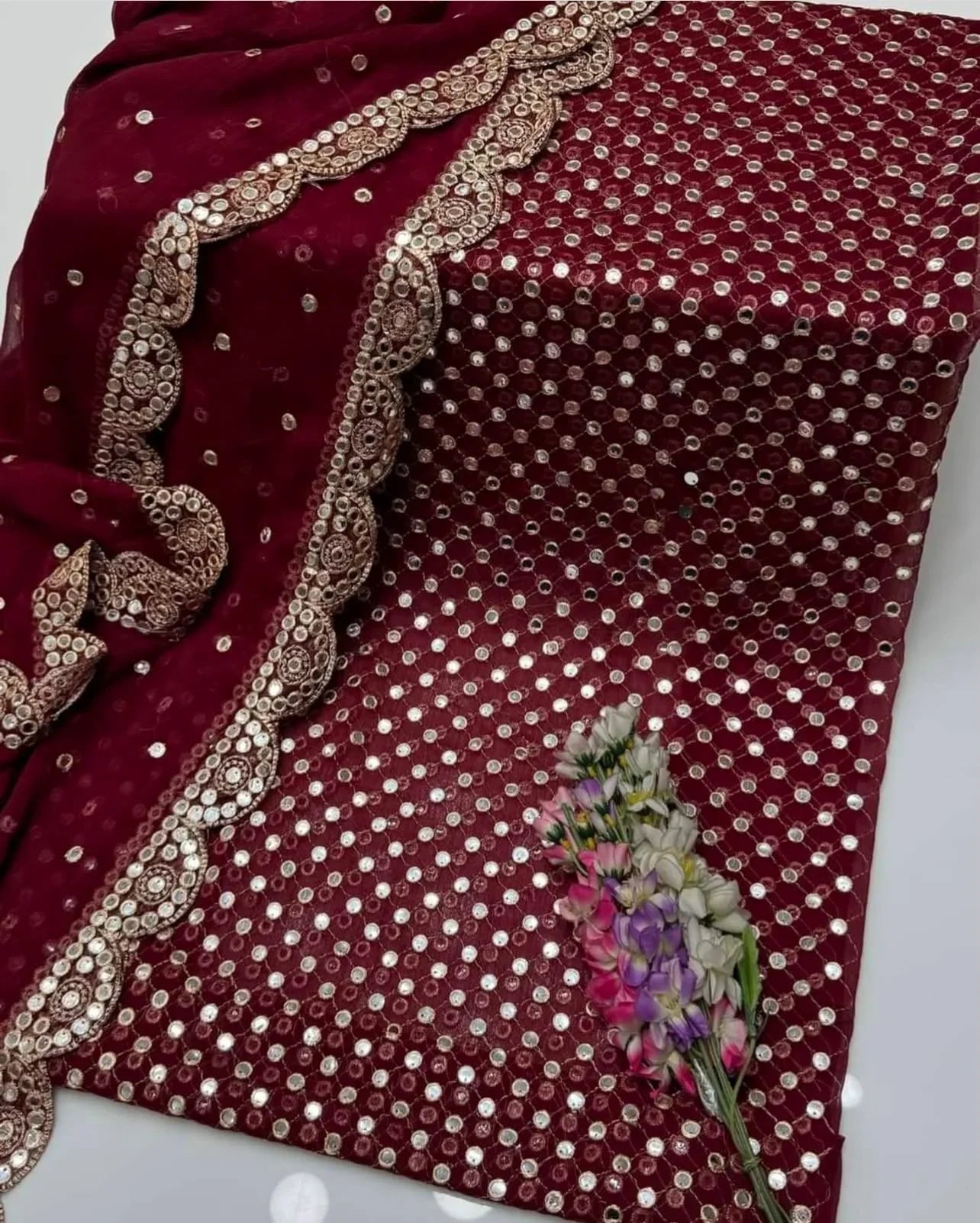 π Hiba Bukhari Most Viral 9MM Chiffon 3 - Piece Dress π (MEHRON) - Abihas Fashion