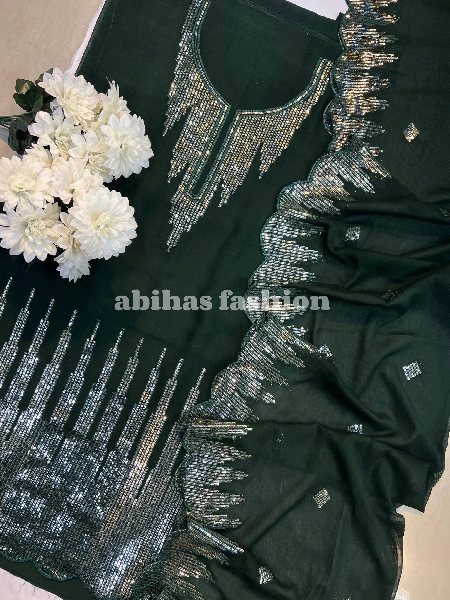 ✨ 3PC Gala & Daman Embroidery ✨ (KAI - GREEN) - Abihas Fashion