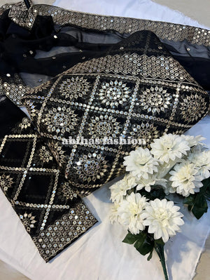 β¨ Luxury Soft Chiffon 3 - Piece | 9MM Sequin Work β¨ (BLACK) - Abihas Fashion