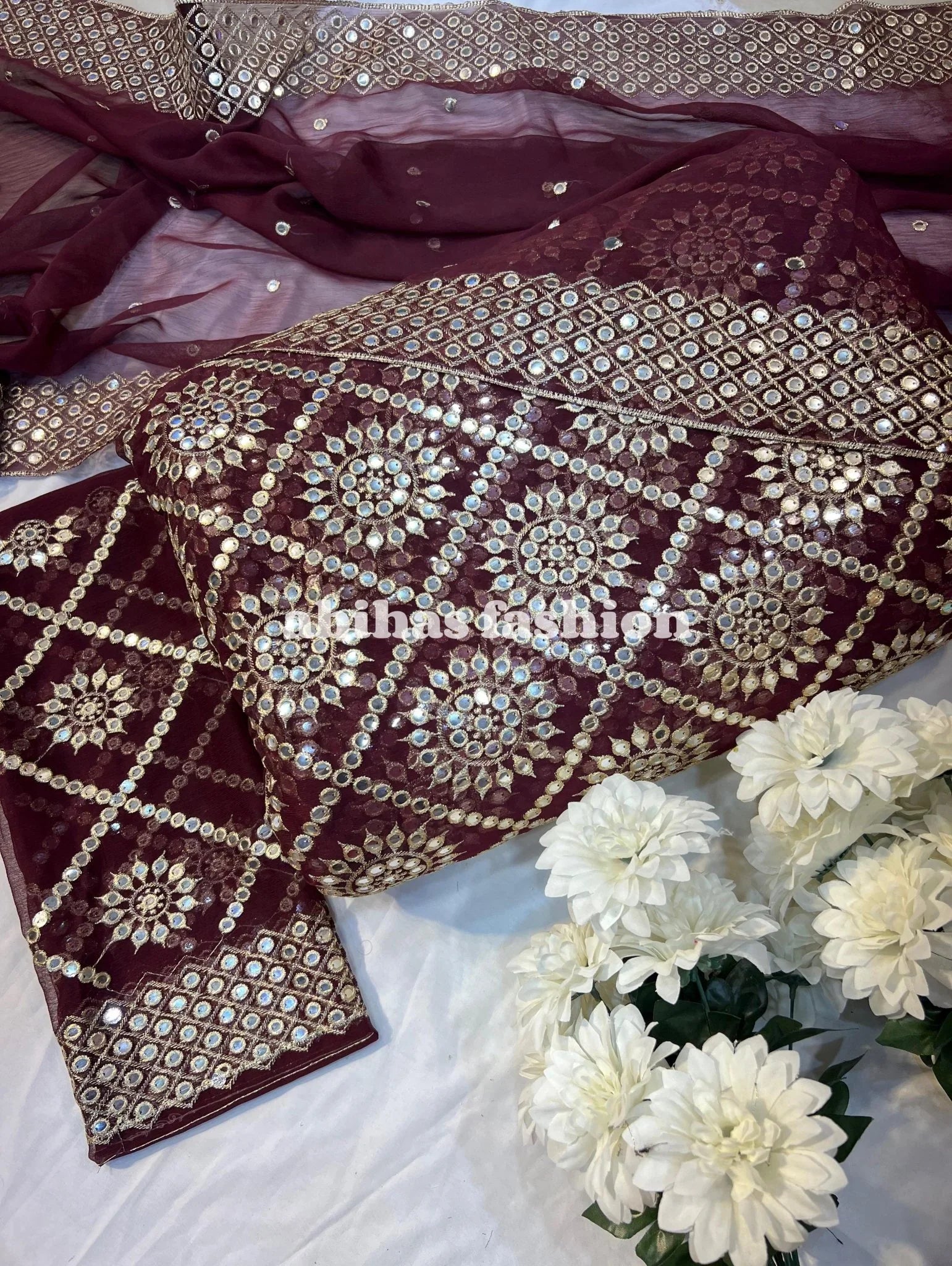 ✨ Luxury Soft Chiffon 3 - Piece | 9MM Sequin Work ✨ (MEHRON) - Abihas Fashion