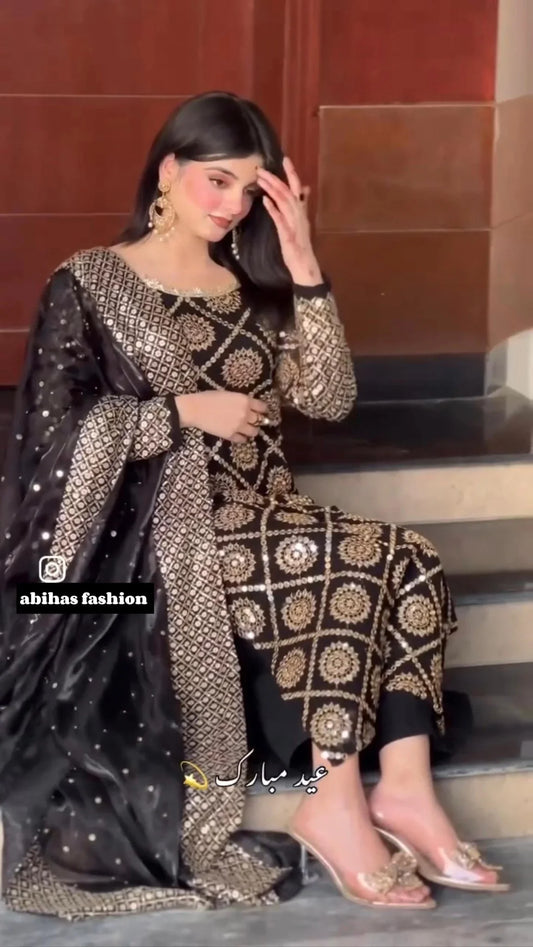 ✨ Luxury Soft Chiffon 3 - Piece | 9MM Sequin Work ✨ (PEYAZI) - Abihas Fashion
