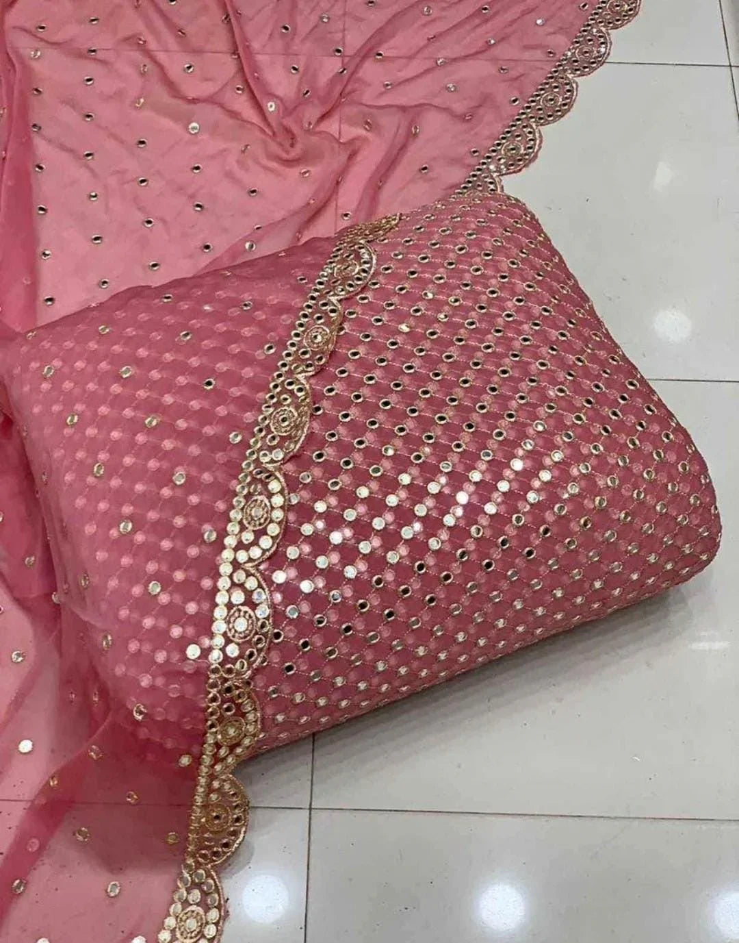 🌟 Hiba Bukhari Most Viral 9MM Chiffon 3 - Piece Dress 🌟 (T - PINK) - Abihas Fashion