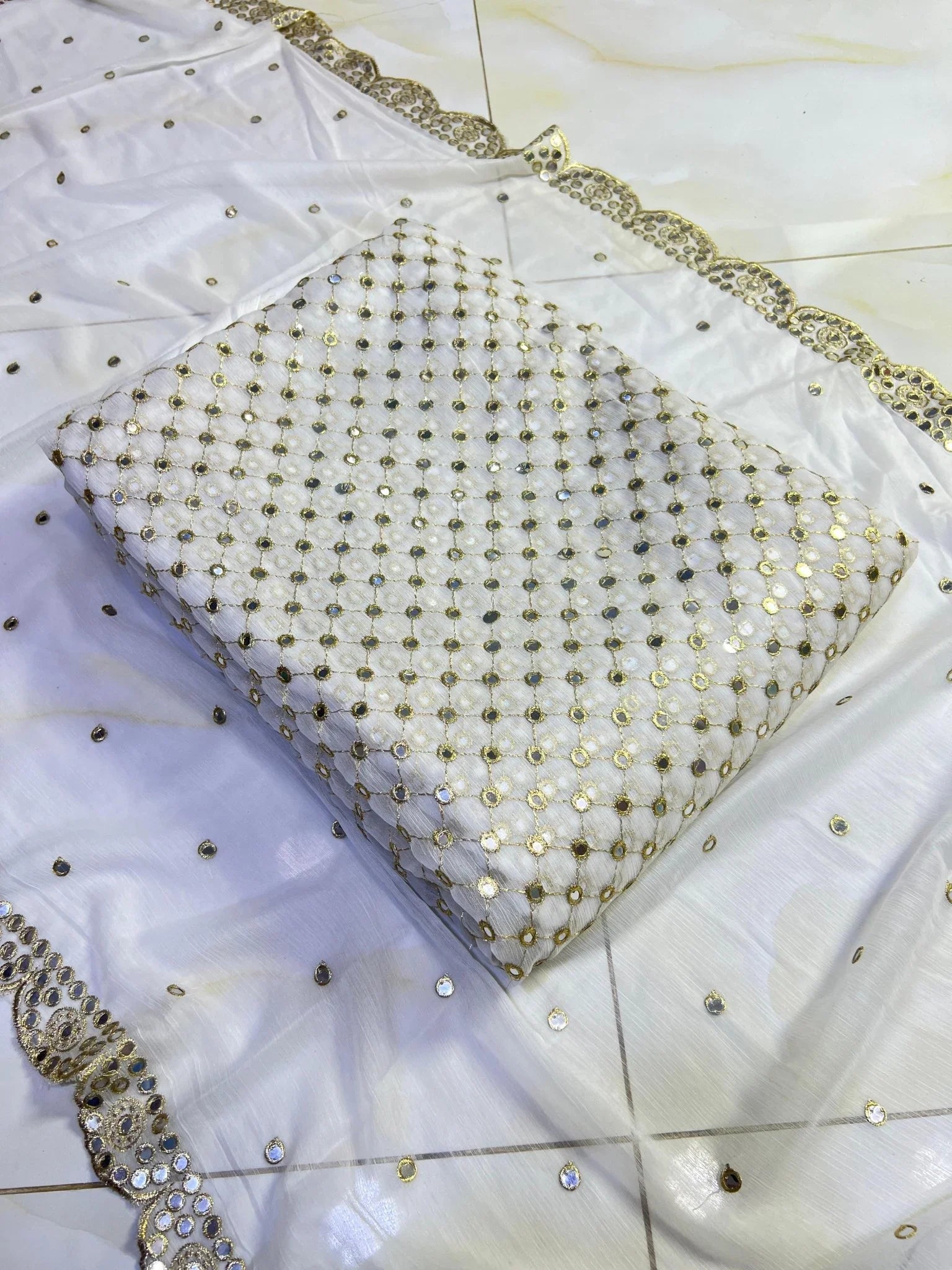 🌟 Hiba Bukhari Most Viral 9MM Chiffon 3 - Piece Dress 🌟 (PURE - WHITE) - Abihas Fashion