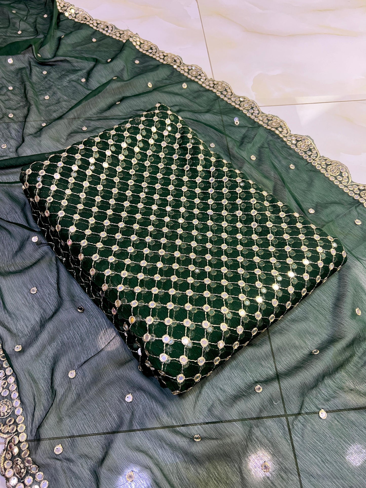 ๐ Hiba Bukhari Most Viral 9MM Chiffon 3-Piece Dress ๐ (KAI-GREEN)