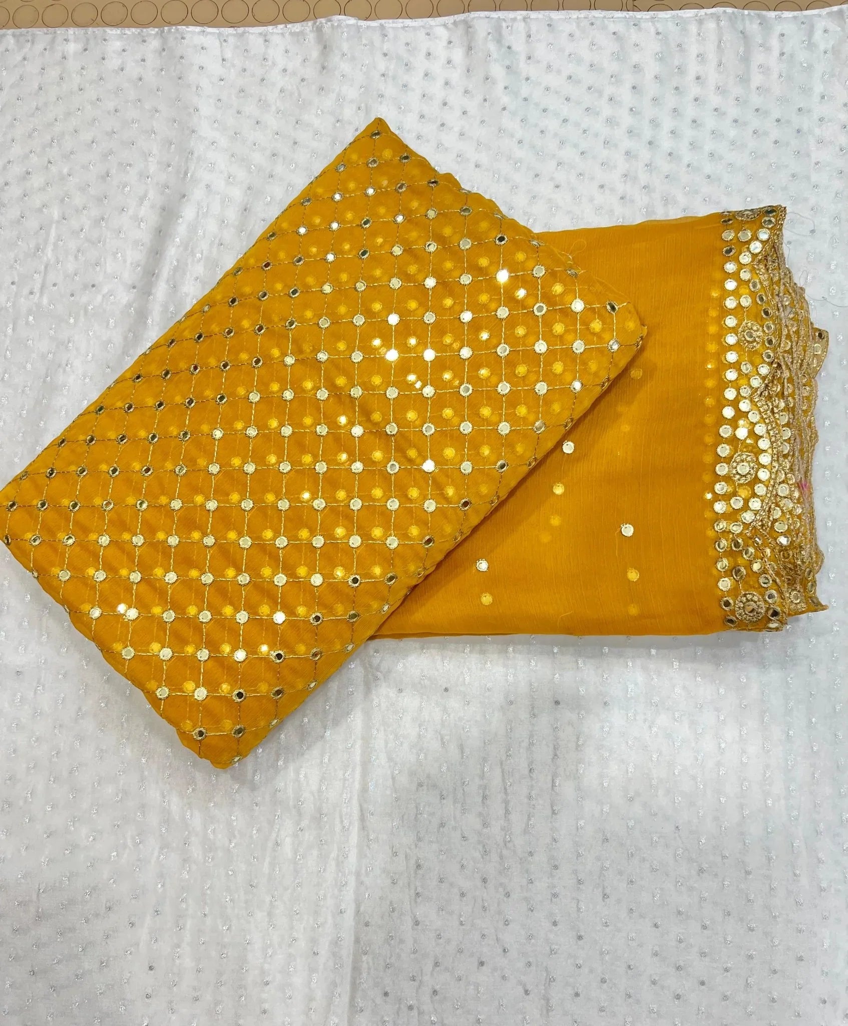 π Hiba Bukhari Most Viral 9MM Chiffon 3 - Piece Dress π (MUSTARD) - Abihas Fashion