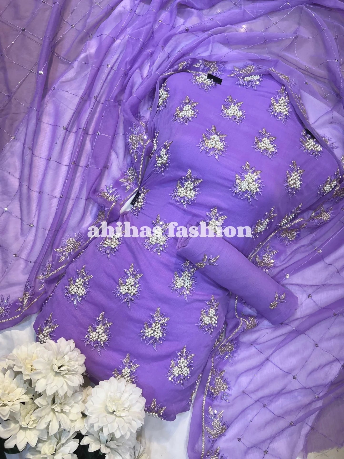 π« Soft Chiffon Beauty β Fine Pules Embroidery | 3PC (KASNI) - Abihas Fashion