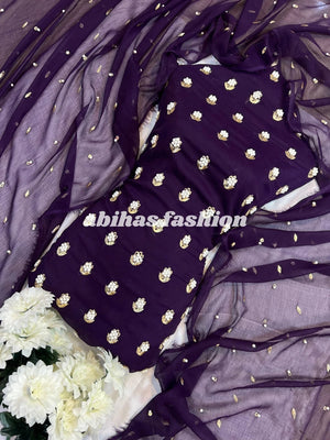 β¨ Eid Collection 2025 β Premium 3 - Piece Soft Chiffon Dress β¨(JAMNI) - Abihas Fashion