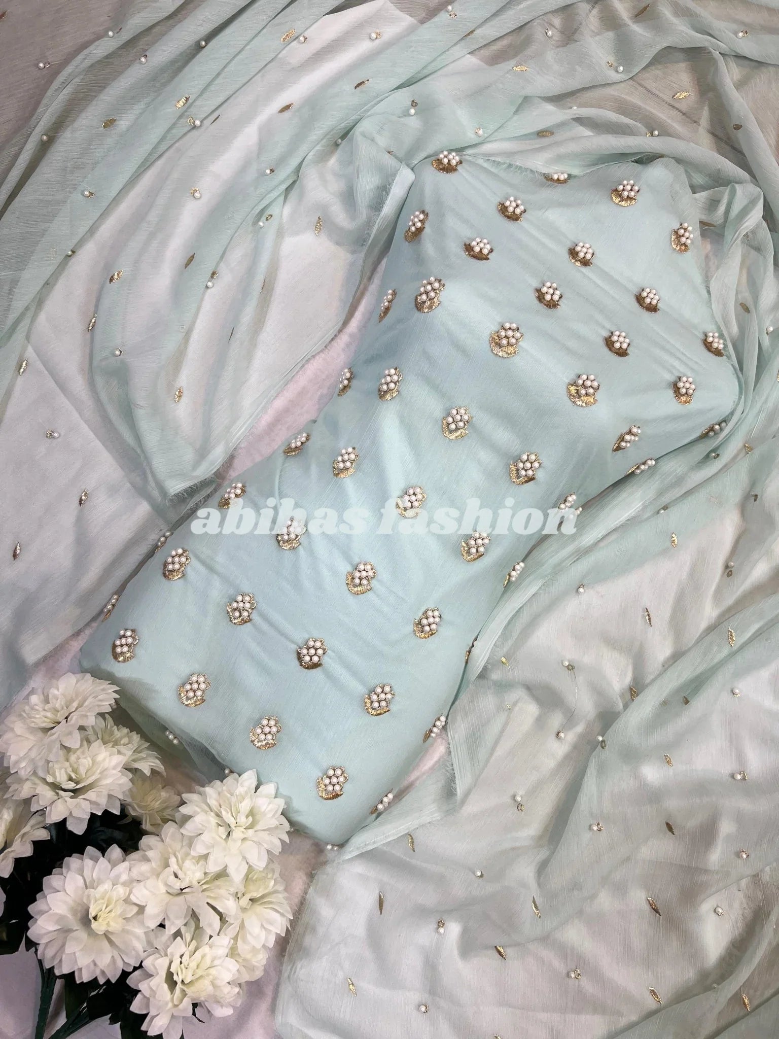 β¨ Eid Collection 2025 β Premium 3 - Piece Soft Chiffon Dress β¨(ICE) - Abihas Fashion