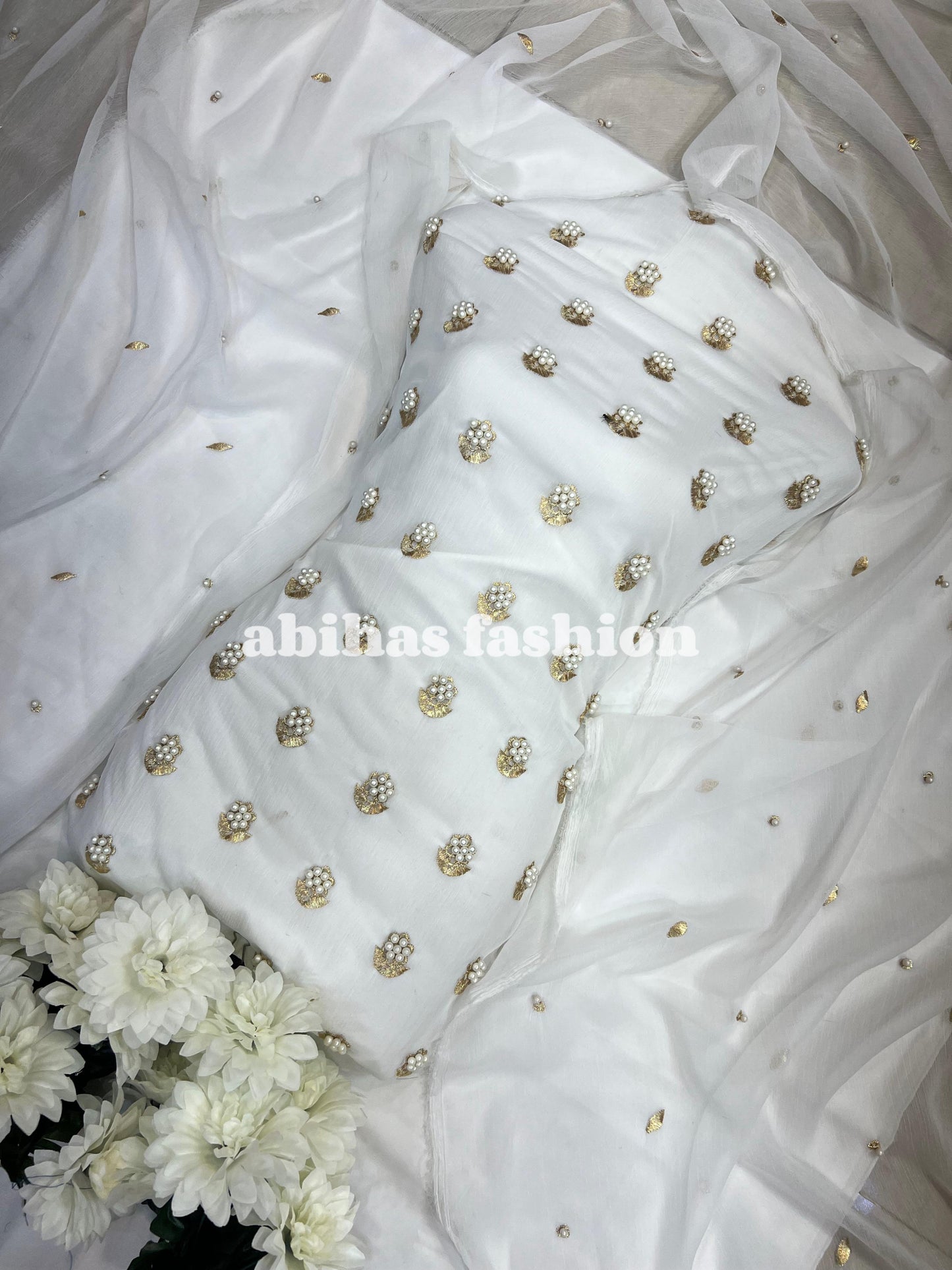 β¨ Eid Collection 2025 β Premium 3-Piece Soft Chiffon Dress β¨(PURE-WHITE)