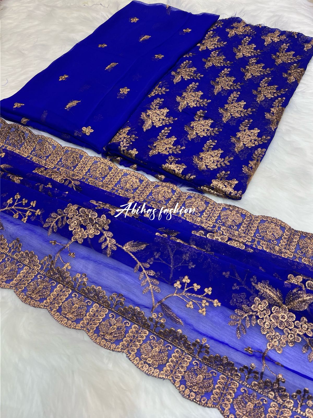 (ROYAL-BLUE) 🔥 *SOFT CHIFFON BIG SALE – LUXURY PARTY WEAR 3PC COLLECTION* 🔥 - Abihas Fashion
