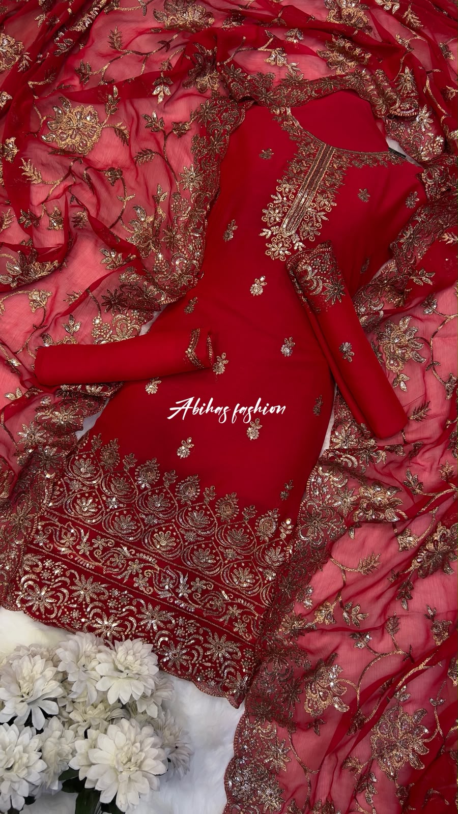 (RED) Most Demanding Gala Daman Dress – 3PC
