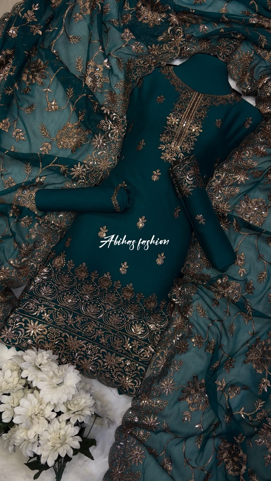 (SEE-GREEN) Most Demanding Gala Daman Dress – 3PC - Abihas Fashion