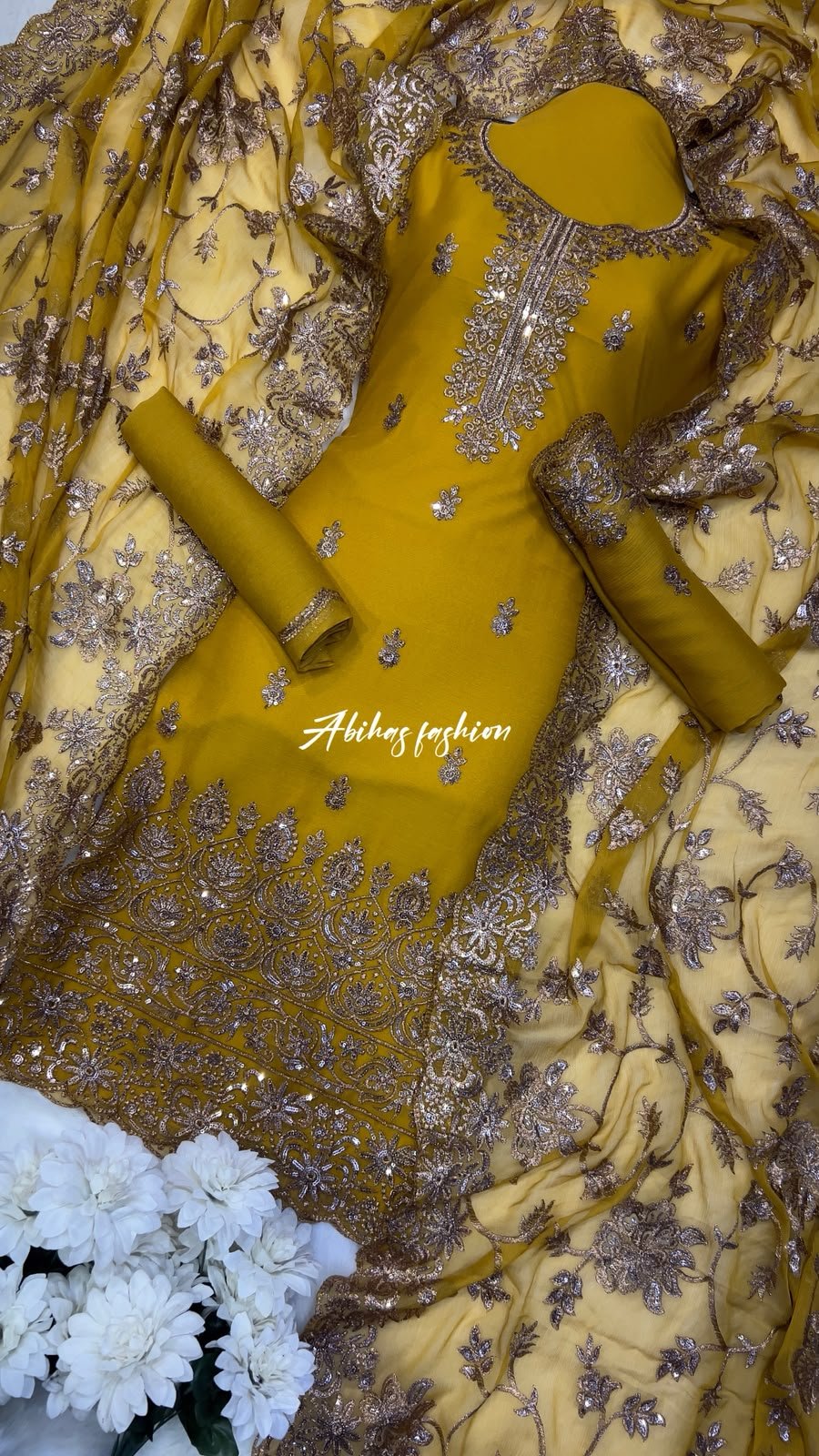 (MUSTARD) Most Demanding Gala Daman Dress – 3PC - Abihas Fashion
