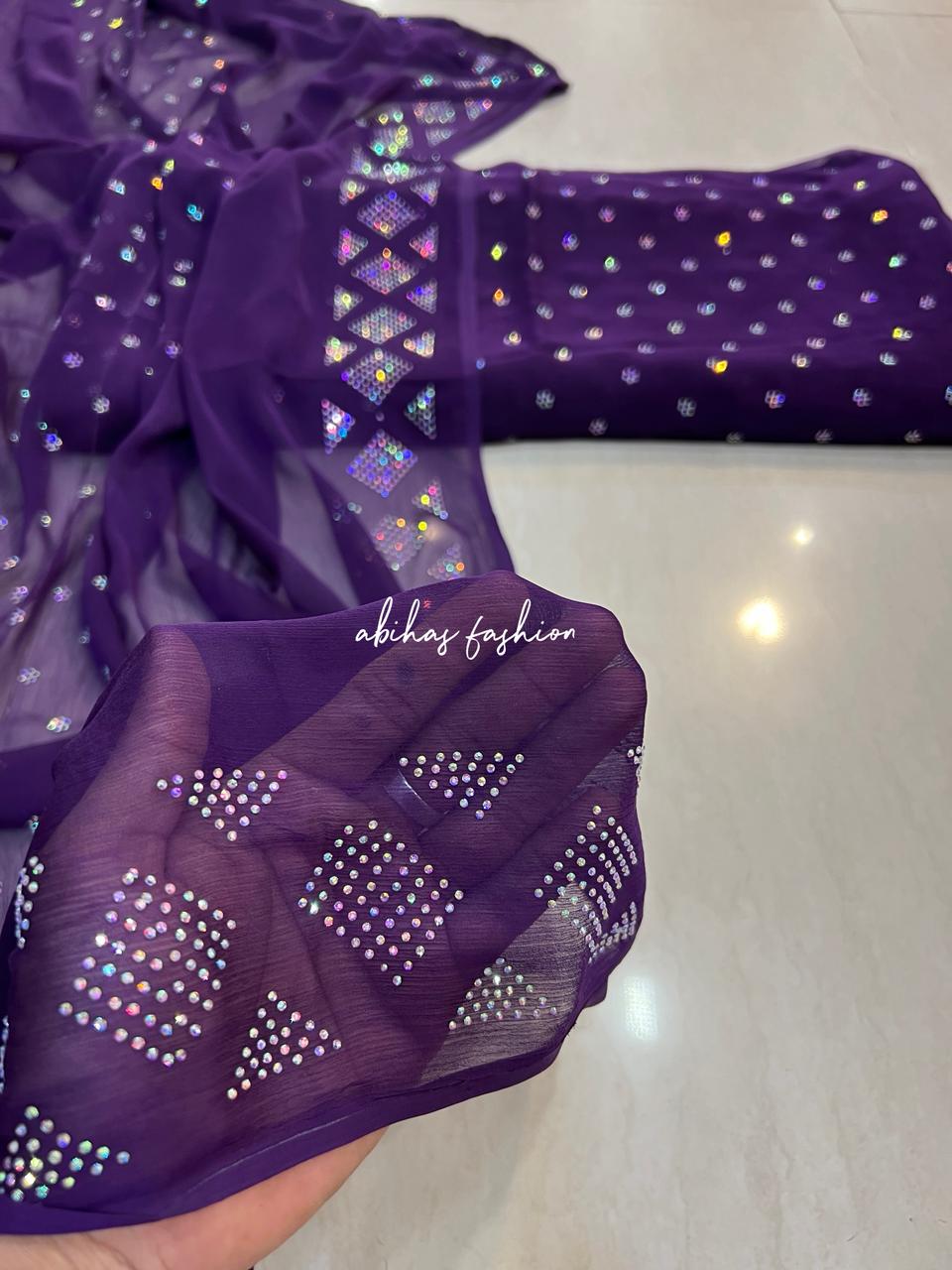 New Turkish Stone – 3 Piece Pure Chiffon Suit (JAMNI) - Abihas Fashion