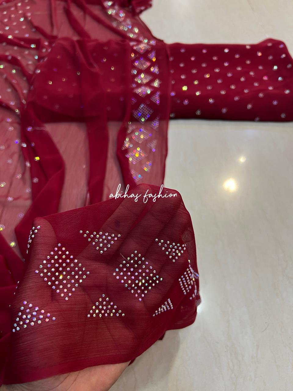 New Turkish Stone – 3 Piece Pure Chiffon Suit (MEHRON) - Abihas Fashion