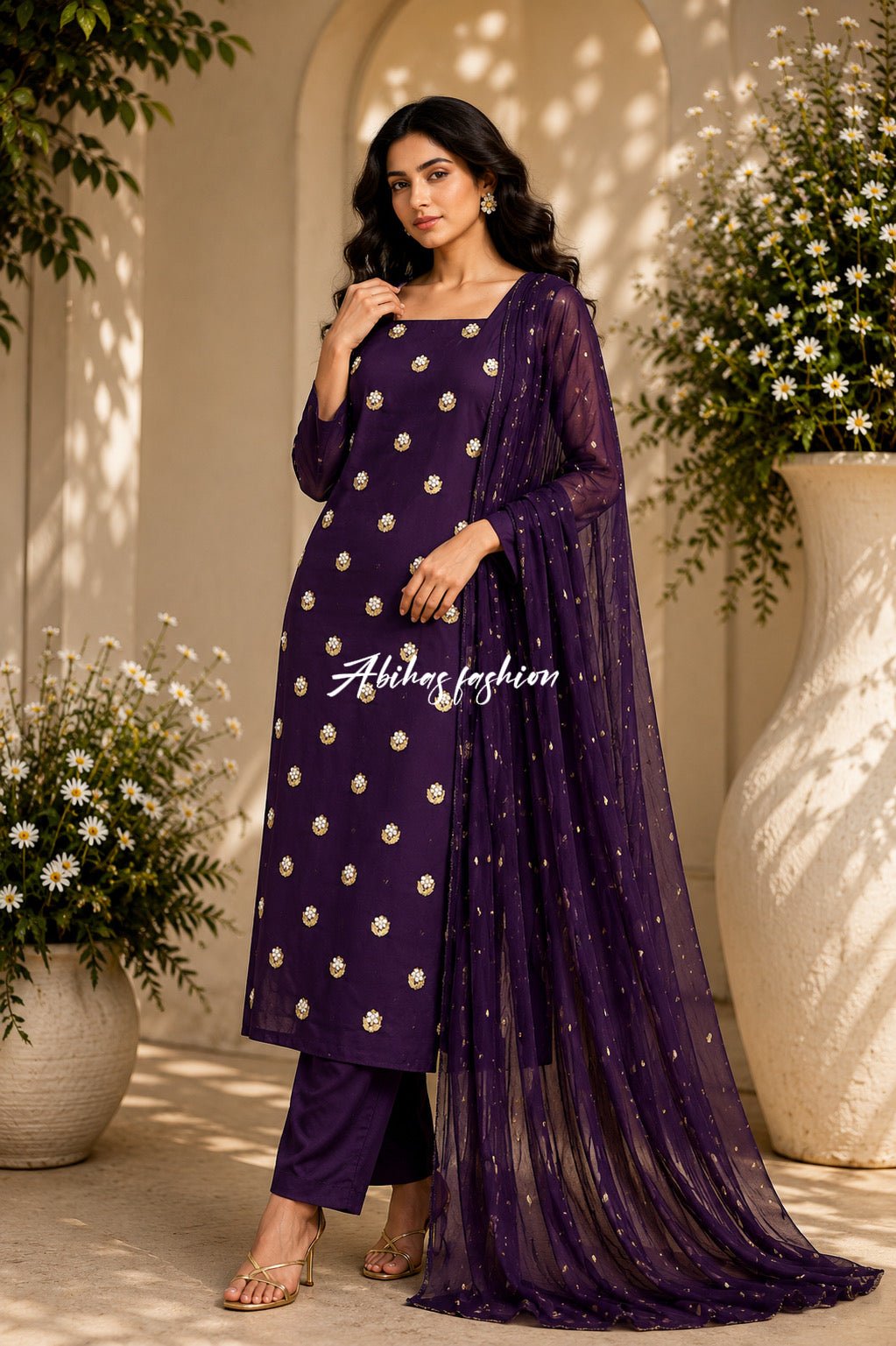 ✨ Eid Collection 2026 – Premium 3-Piece Soft Chiffon Dress ✨(JAMNI) - Abihas Fashion