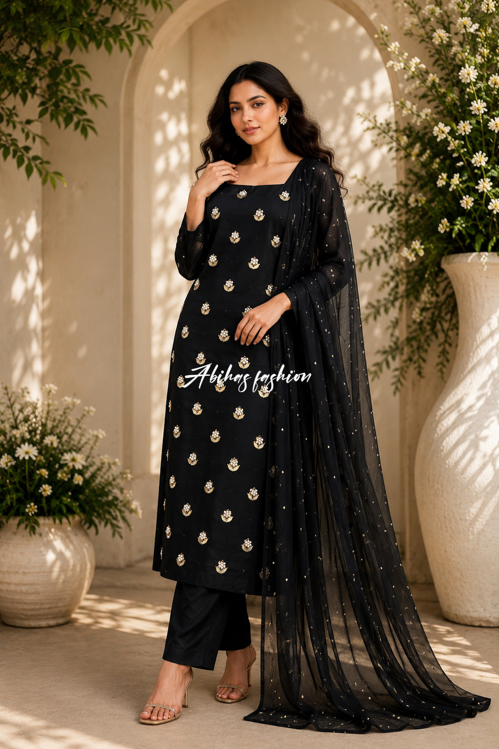 ✨ Eid Collection 2026 – Premium 3-Piece Soft Chiffon Dress ✨(BLACK)