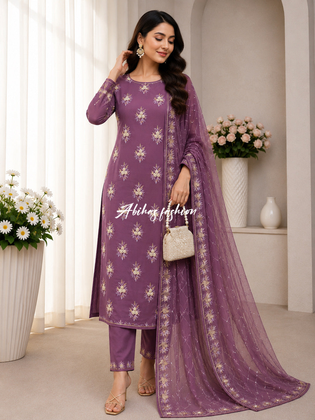💫 Soft Chiffon Beauty – Fine Pules Embroidery | 3PC (PEYAZI)