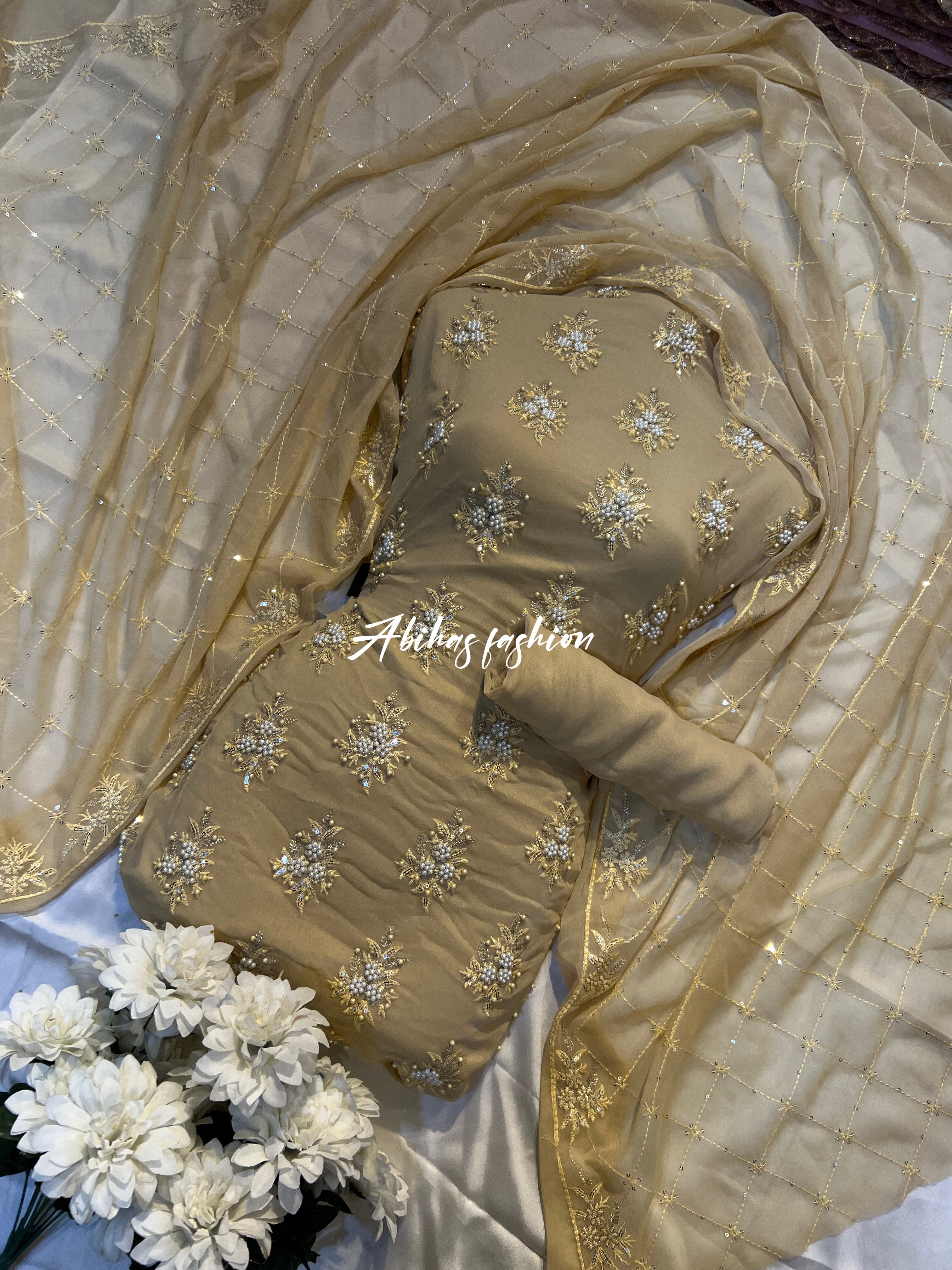 💫 Soft Chiffon Beauty – Fine Pules Embroidery | 3PC (skin)