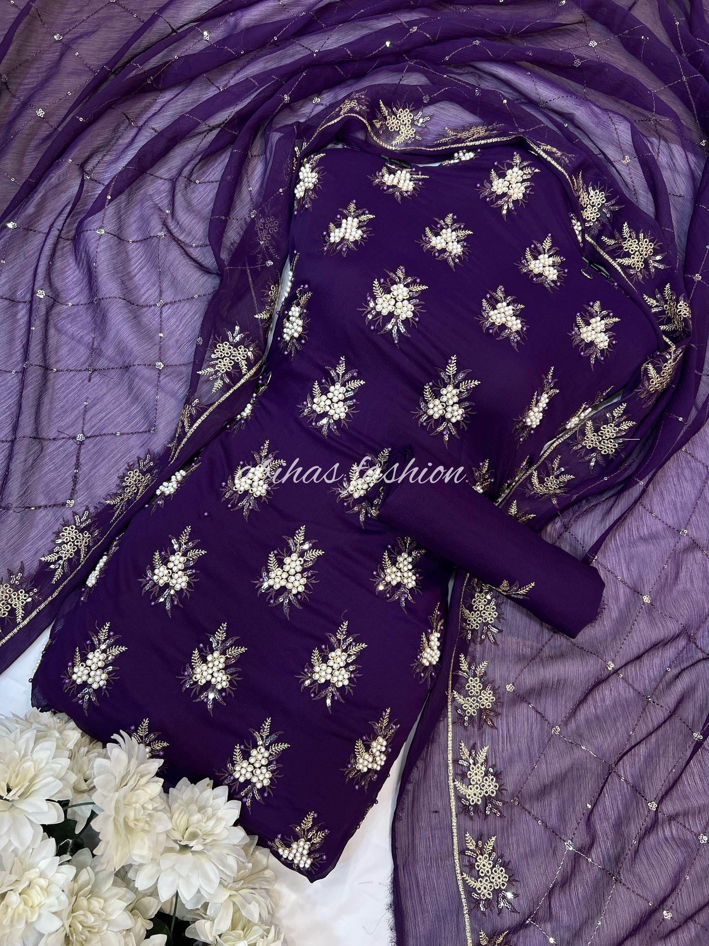 π« Soft Chiffon Beauty β Fine Pules Embroidery | 3PC (JAMNI)