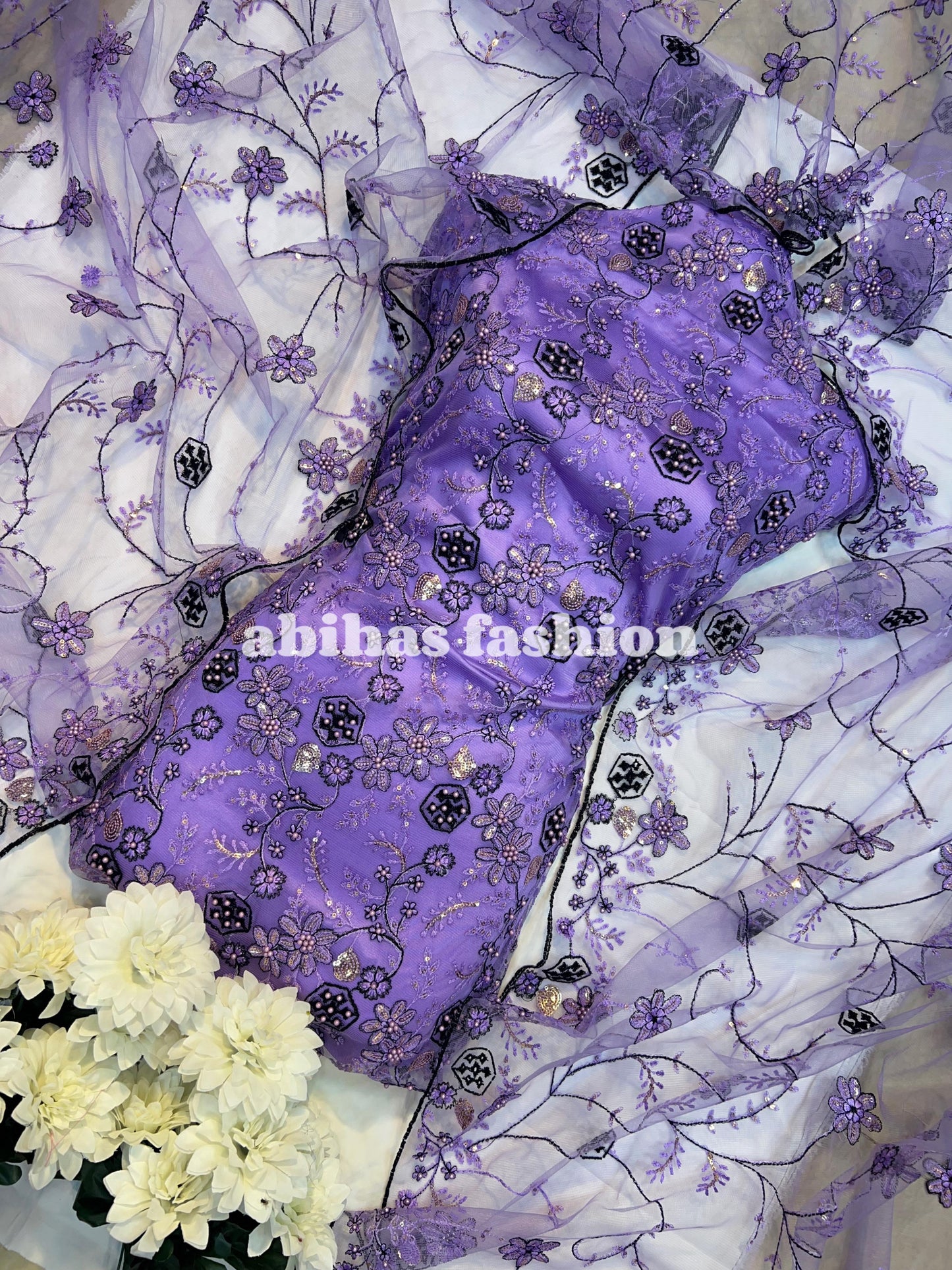 💎 4PC Breeza Net Dress with Elegant Pules Work 💎(KASNI)