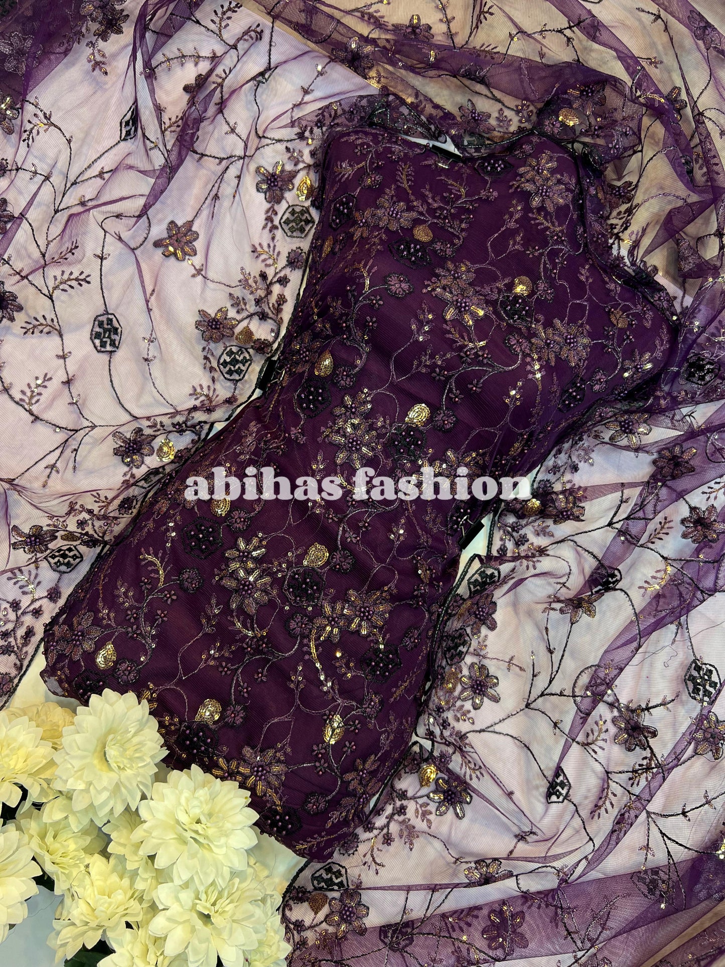 💎 4PC Breeza Net Dress with Elegant Pules Work 💎(JAMNI)