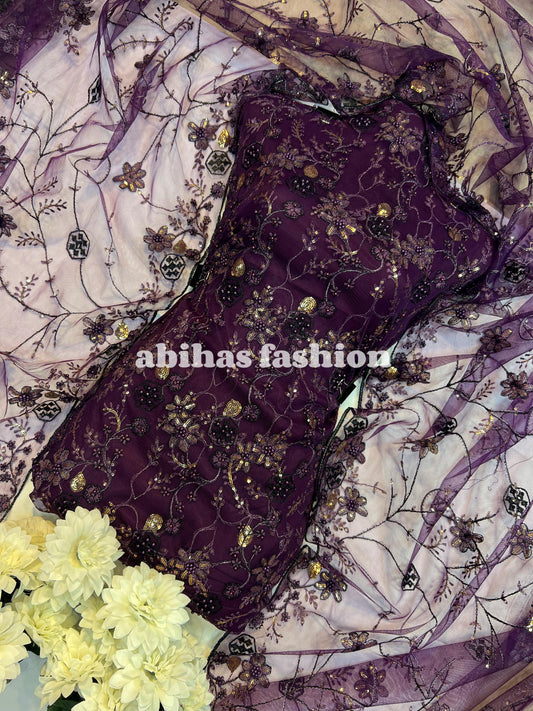 💎 4PC Breeza Net Dress with Elegant Pules Work 💎(JAMNI)