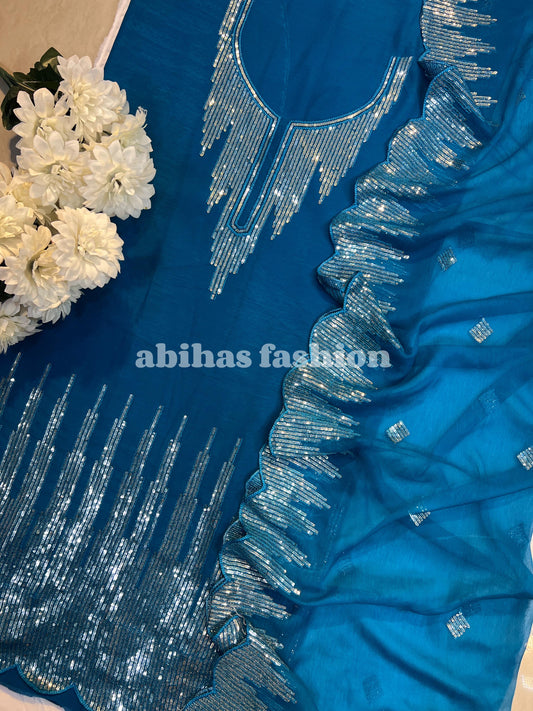 ✨ 3PC Gala & Daman Embroidery ✨ (ZINK-BLUE)
