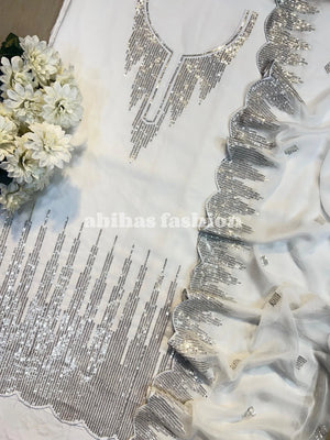 ✨ 3PC Gala & Daman Embroidery ✨ (PURE WHITE) - Abihas Fashion