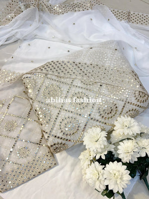 ✨ Luxury Soft Chiffon 3 - Piece | 9MM Sequin Work ✨ (PURE - WHITE) - Abihas Fashion