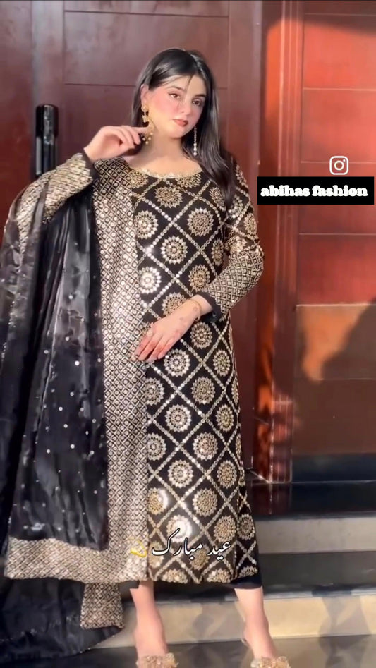 ✨ Luxury Soft Chiffon 3-Piece | 9MM Sequin Work ✨ (JAMNI)