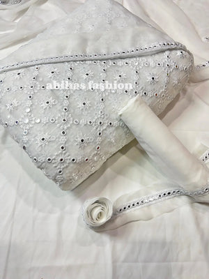 🔥 Chikan Kari Design – Soft Chiffon Luxury Collection 🔥 (PURE - WHITE) - Abihas Fashion