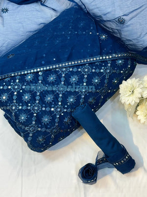 🔥 Chikan Kari Design – Soft Chiffon Luxury Collection 🔥 (ZINK - BLUE) - Abihas Fashion