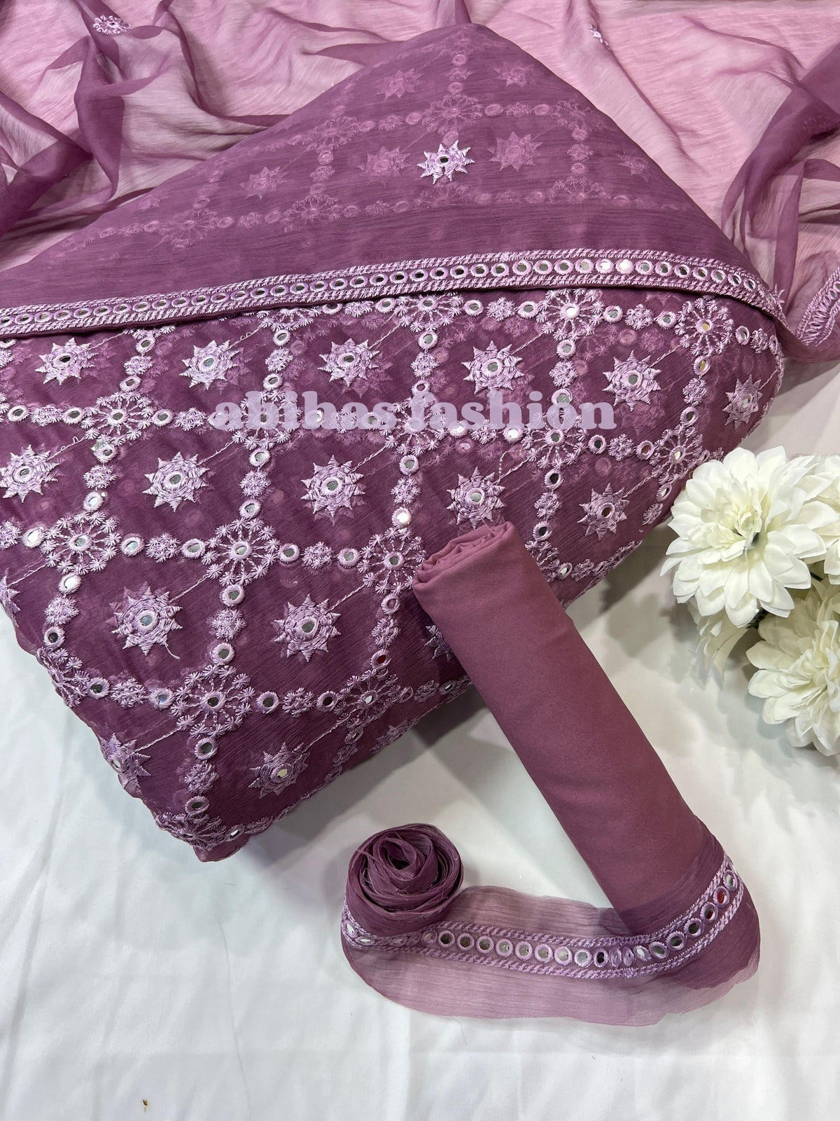 🔥 Chikan Kari Design – Soft Chiffon Luxury Collection 🔥 (PEYAZI) - Abihas Fashion