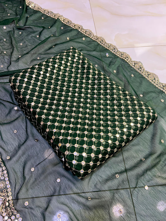 🌟 Hiba Bukhari Most Viral 9MM Chiffon 3-Piece Dress 🌟 (KAI-GREEN)