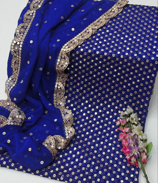 🌟 Hiba Bukhari Most Viral 9MM Chiffon 3-Piece Dress 🌟 (ROYAL BLUE)