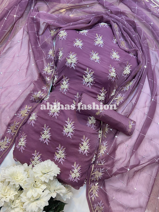 💫 Soft Chiffon Beauty – Fine Pules Embroidery | 3PC (PEYAZI)