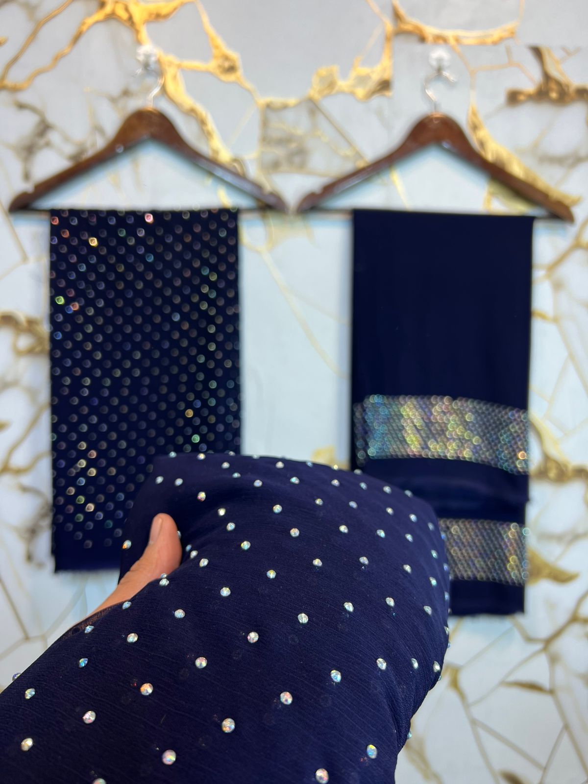 CRYSTAL CHIFFON LUXURY 4-PIECE DRESS ✨(NEAVY BLUE)