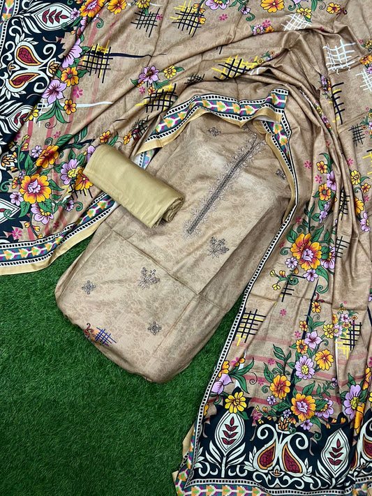 💥 90/70 Heavy Embroidery Printed Lawn – 3 Piece Suit
