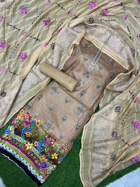 💥 90/70 Heavy Embroidery Printed Lawn – 3 Piece Suit