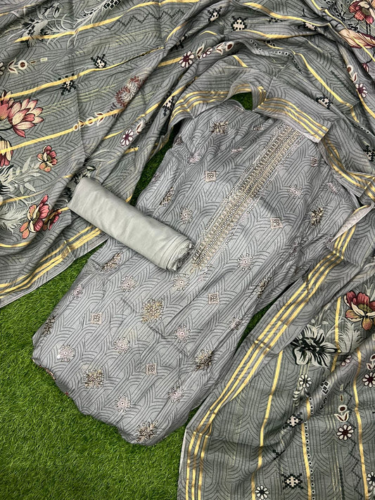 💥 90/70 Heavy Embroidery Printed Lawn – 3 Piece Suit