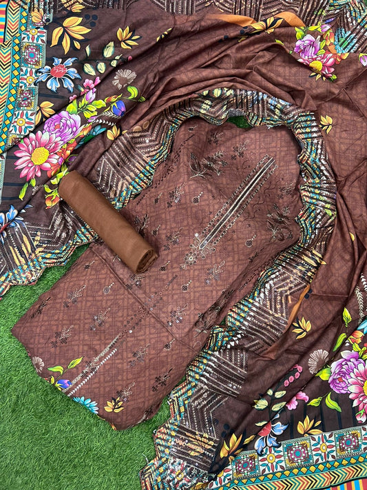 💥 90/70 Heavy Embroidery Printed Lawn – 3 Piece Suit