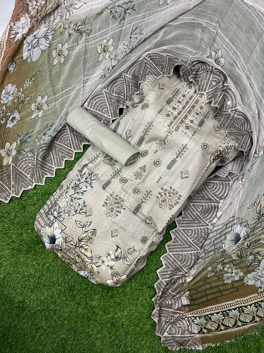 💥 90/70 Heavy Embroidery Printed Lawn – 3 Piece Suit