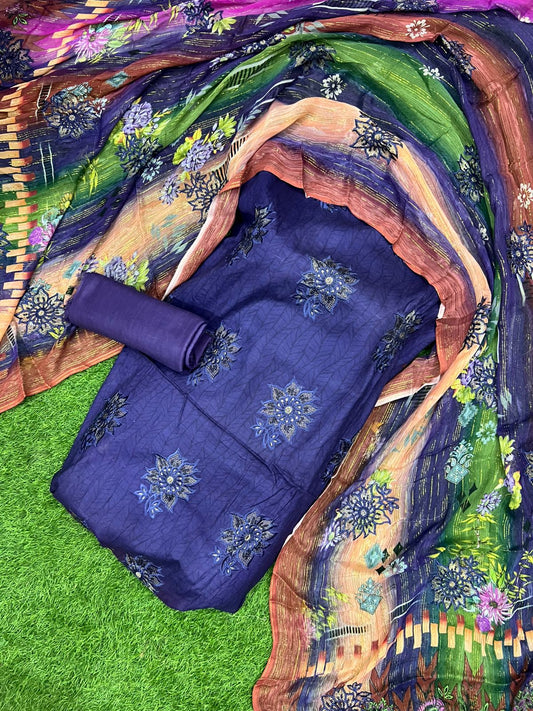 💥 90/70 Heavy Embroidery Printed Lawn – 3 Piece Suit