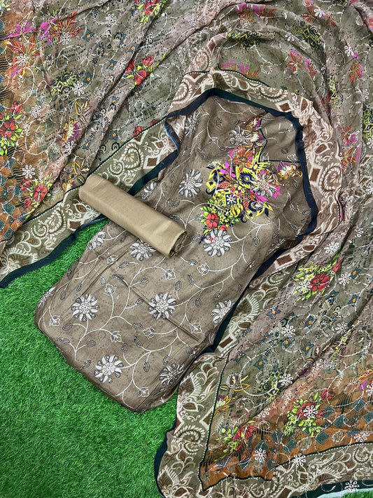 💥 90/70 Heavy Embroidery Printed Lawn – 3 Piece Suit