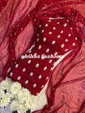 ✨ Eid Collection 2025 – Premium 3 - Piece Soft Chiffon Dress ✨(REDISH MEHRON) - Abihas Fashion