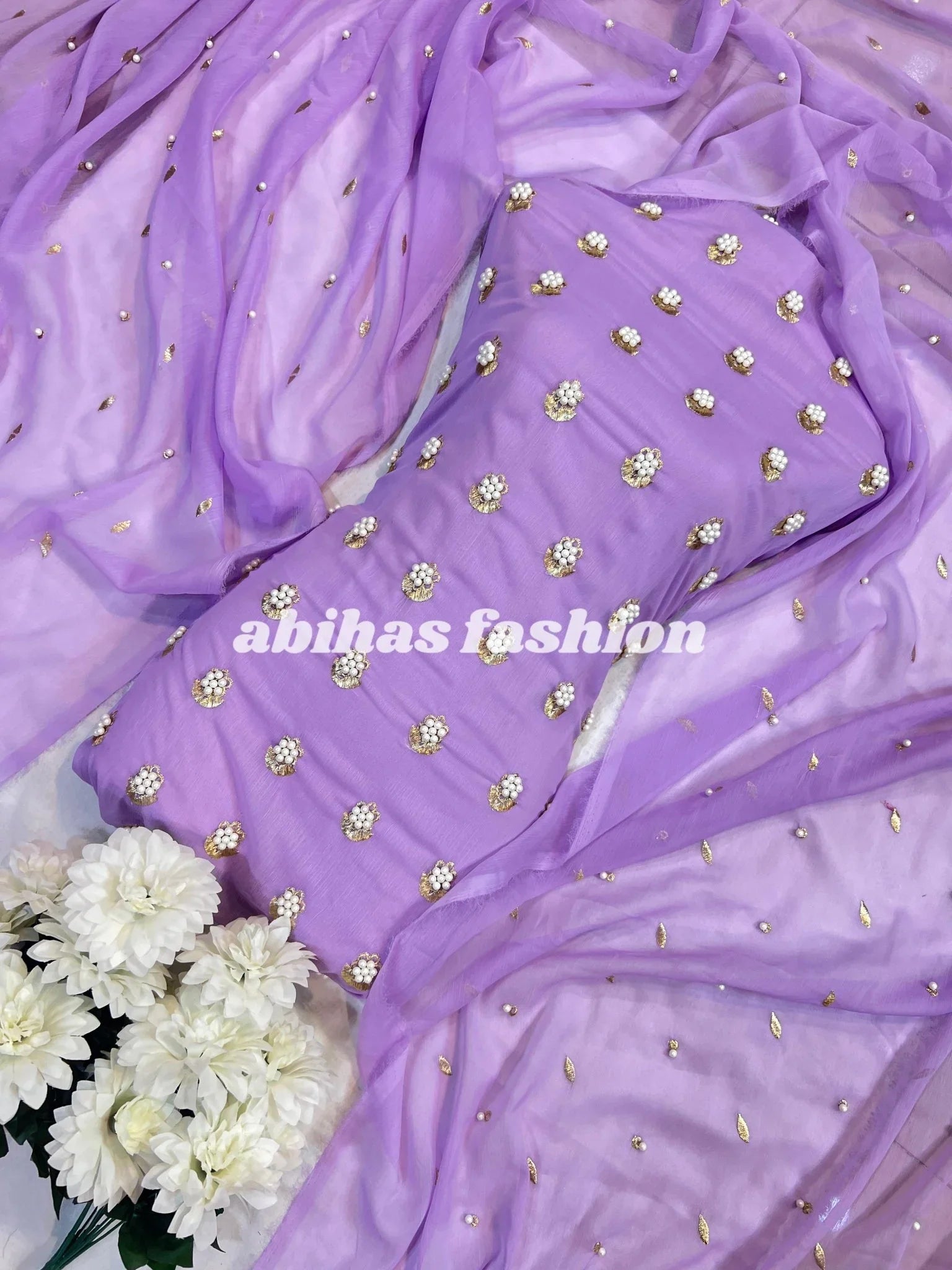 ✨ Eid Collection 2025 – Premium 3 - Piece Soft Chiffon Dress ✨(KASNI) - Abihas Fashion