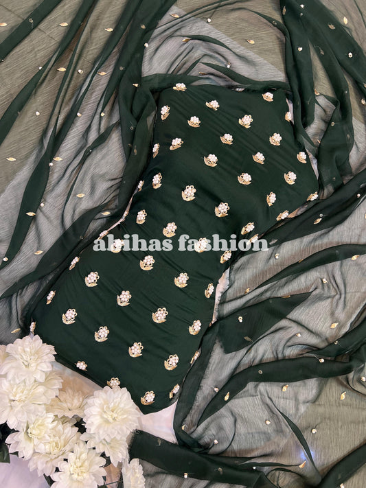 ✨ Eid Collection 2025 – Premium 3-Piece Soft Chiffon Dress ✨(KAI-GREEN)